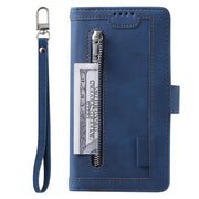 For Samsung Galaxy S25 Ultra 5G Nine Card Zipper Bag Leather Phone Case with Lanyard(Blue)
