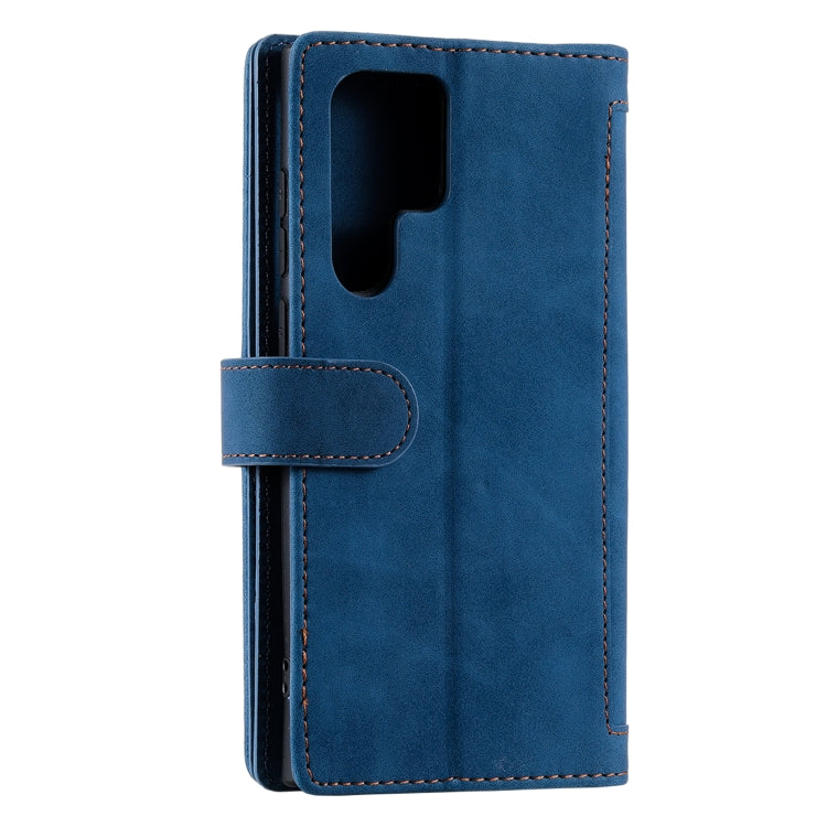 For Samsung Galaxy S25 Ultra 5G Nine Card Zipper Bag Leather Phone Case with Lanyard(Blue)