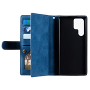 For Samsung Galaxy S25 Ultra 5G Nine Card Zipper Bag Leather Phone Case with Lanyard(Blue)