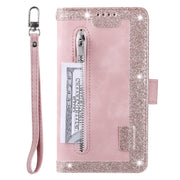 For Samsung Galaxy S25 Ultra 5G Nine Card Zipper Bag Leather Phone Case with Lanyard(Pink)