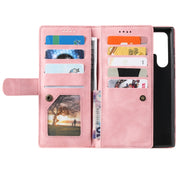 For Samsung Galaxy S25 Ultra 5G Nine Card Zipper Bag Leather Phone Case with Lanyard(Pink)