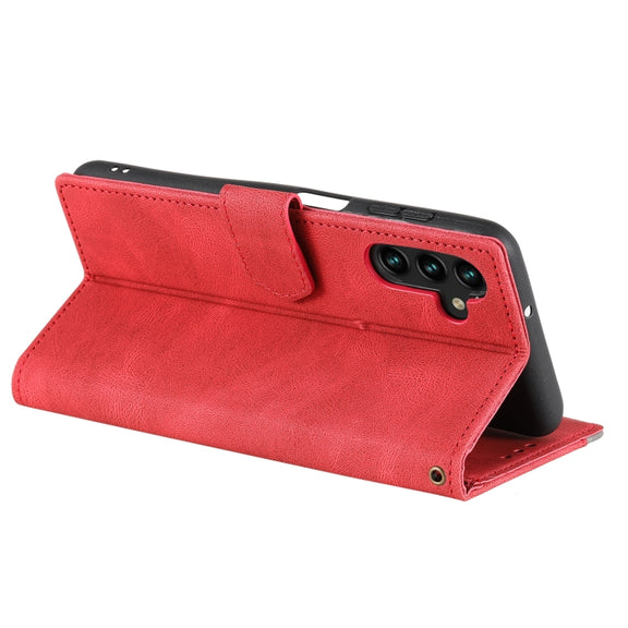 For Samsung Galaxy S25 5G Nail Skin Feel Stitching Calf Texture Leather Phone Case(Red)
