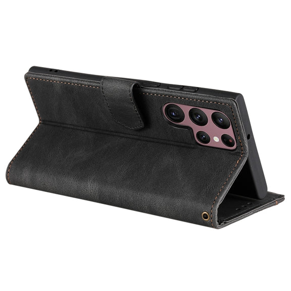 For Samsung Galaxy S25 Ultra 5G Nail Skin Feel Stitching Calf Texture Leather Phone Case(Black)