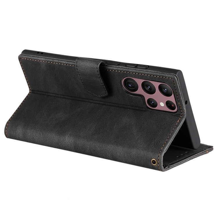 For Samsung Galaxy S25 Ultra 5G Nail Skin Feel Stitching Calf Texture Leather Phone Case(Black)