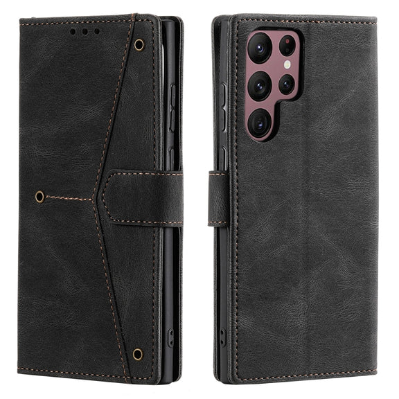 For Samsung Galaxy S25 Ultra 5G Nail Skin Feel Stitching Calf Texture Leather Phone Case(Black)