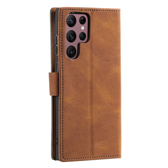 For Samsung Galaxy S25 Ultra 5G Nail Skin Feel Stitching Calf Texture Leather Phone Case(Brown)