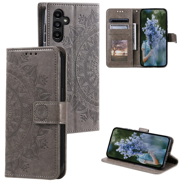 For Samsung Galaxy S25 5G Totem Flower Embossed Leather Phone Case(Grey) - Galaxy S25 5G Cases by PMC TechLife | Online Shopping South Africa | PMC TechLife | Buy Now Pay Later Mobicred