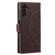 For Samsung Galaxy S25 5G Totem Flower Embossed Leather Phone Case(Brown)