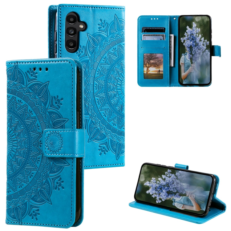 For Samsung Galaxy S25 5G Totem Flower Embossed Leather Phone Case(Blue) - Galaxy S25 5G Cases by PMC TechLife | Online Shopping South Africa | PMC TechLife | Buy Now Pay Later Mobicred