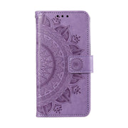 For Samsung Galaxy S25 5G Totem Flower Embossed Leather Phone Case with Lanyard(Purple)