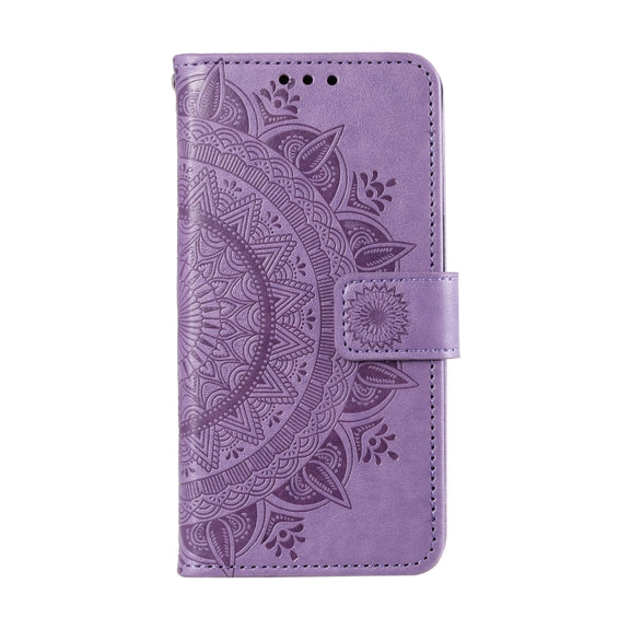 For Samsung Galaxy S25 5G Totem Flower Embossed Leather Phone Case with Lanyard(Purple)