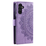 For Samsung Galaxy S25 5G Totem Flower Embossed Leather Phone Case with Lanyard(Purple)