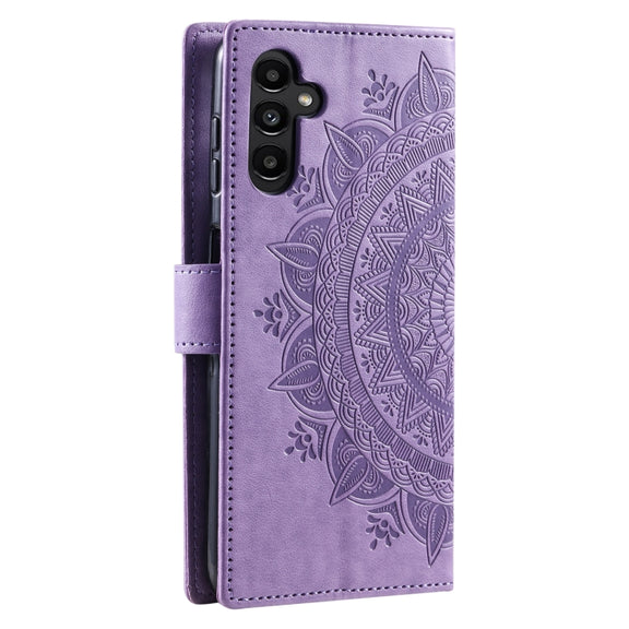 For Samsung Galaxy S25 5G Totem Flower Embossed Leather Phone Case with Lanyard(Purple)