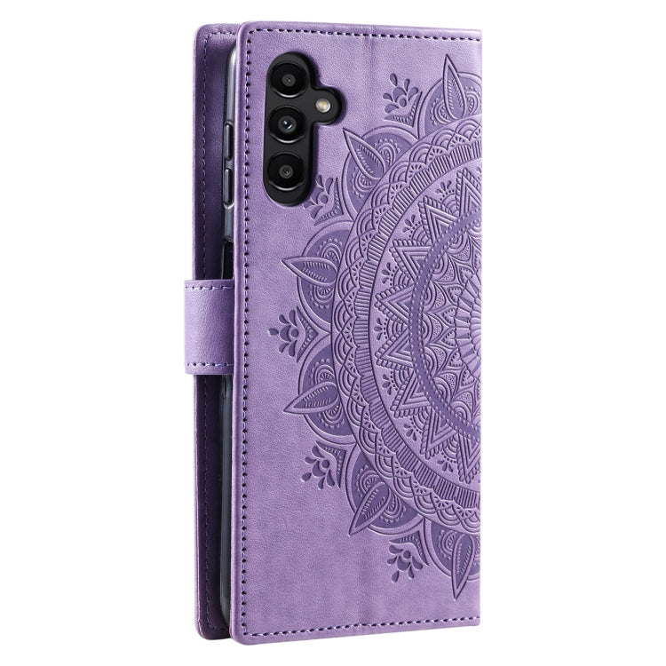For Samsung Galaxy S25 5G Totem Flower Embossed Leather Phone Case with Lanyard(Purple)