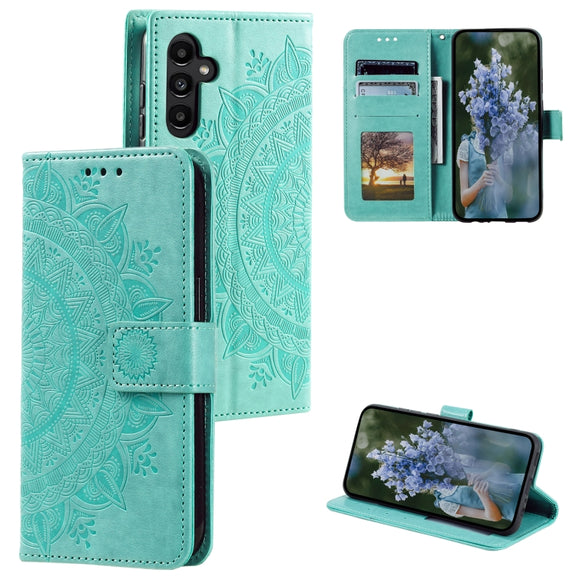 For Samsung Galaxy S25+ 5G Totem Flower Embossed Leather Phone Case(Green)