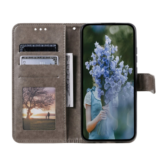 For Samsung Galaxy S25+ 5G Totem Flower Embossed Leather Phone Case with Lanyard(Grey)
