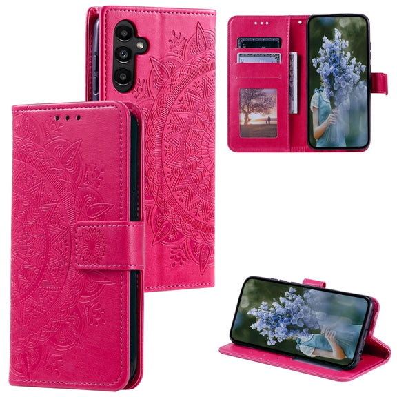 For Samsung Galaxy S25+ 5G Totem Flower Embossed Leather Phone Case(Red)