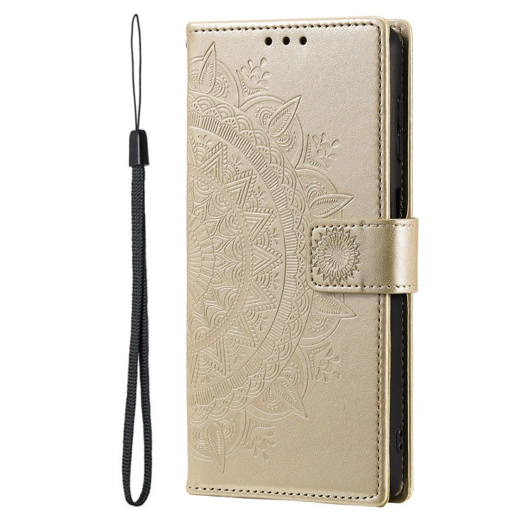 For Samsung Galaxy S25 Ultra 5G Totem Flower Embossed Leather Phone Case with Lanyard(Gold) - free shipping - PMC Jewellery - Order now!