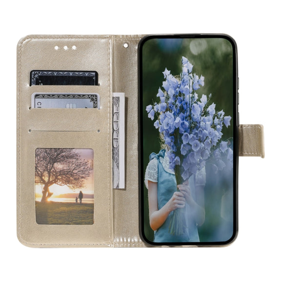 For Samsung Galaxy S25 Ultra 5G Totem Flower Embossed Leather Phone Case with Lanyard(Gold)
