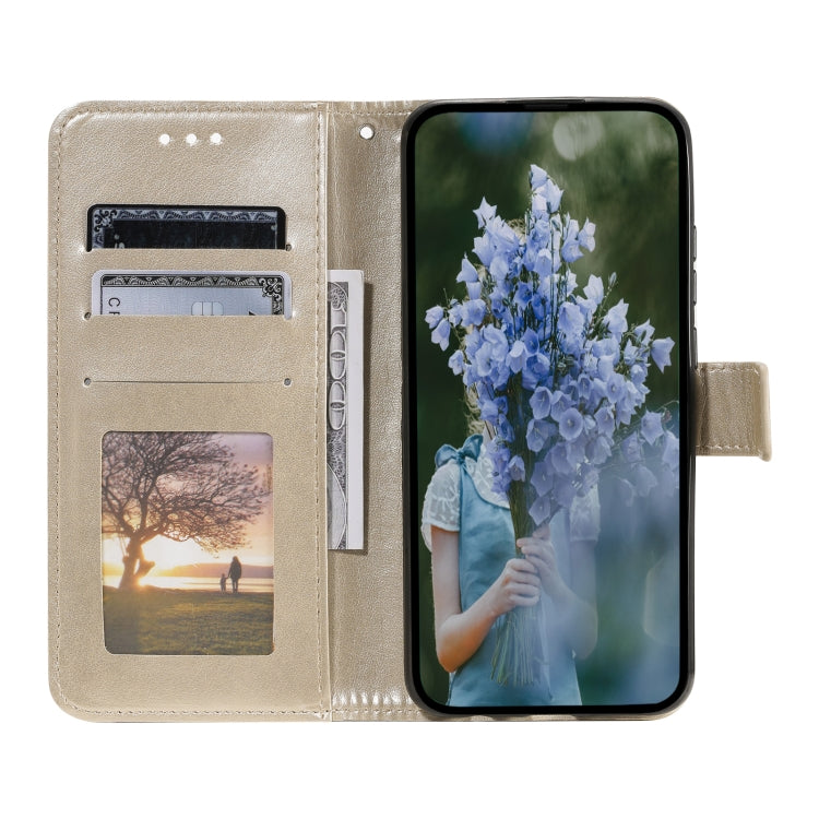 For Samsung Galaxy S25 Ultra 5G Totem Flower Embossed Leather Phone Case with Lanyard(Gold)