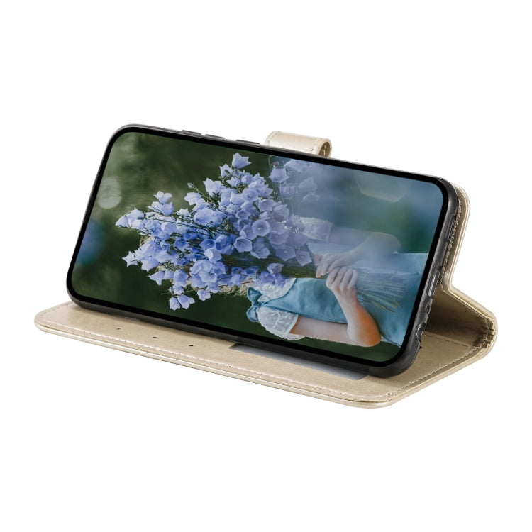 For Samsung Galaxy S25 Ultra 5G Totem Flower Embossed Leather Phone Case with Lanyard(Gold)