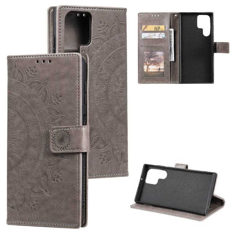 For Samsung Galaxy S25 Ultra 5G Totem Flower Embossed Leather Phone Case(Grey) - Galaxy S25 Ultra 5G Cases by PMC TechLife | Online Shopping South Africa | PMC TechLife | Buy Now Pay Later Mobicred