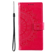 For Samsung Galaxy S25 Ultra 5G Totem Flower Embossed Leather Phone Case with Lanyard(Red)