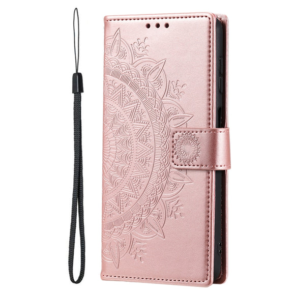 For Samsung Galaxy S25 Ultra 5G Totem Flower Embossed Leather Phone Case(Rose Gold)