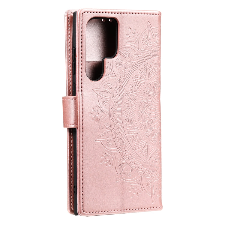 For Samsung Galaxy S25 Ultra 5G Totem Flower Embossed Leather Phone Case(Rose Gold)