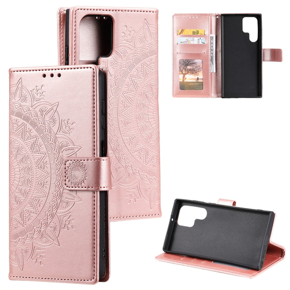 For Samsung Galaxy S25 Ultra 5G Totem Flower Embossed Leather Phone Case(Rose Gold)