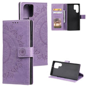 For Samsung Galaxy S25 Ultra 5G Totem Flower Embossed Leather Phone Case with Lanyard(Purple)