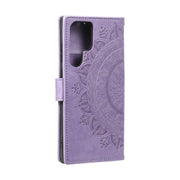 For Samsung Galaxy S25 Ultra 5G Totem Flower Embossed Leather Phone Case with Lanyard(Purple)