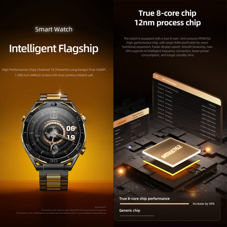 T7 1.508 inch 4G LTE Android 10 Smart Watch, 6GB+128GB, MTK6762 Octa Core, Support Heart Rate / Blood Oxygen(Silver)