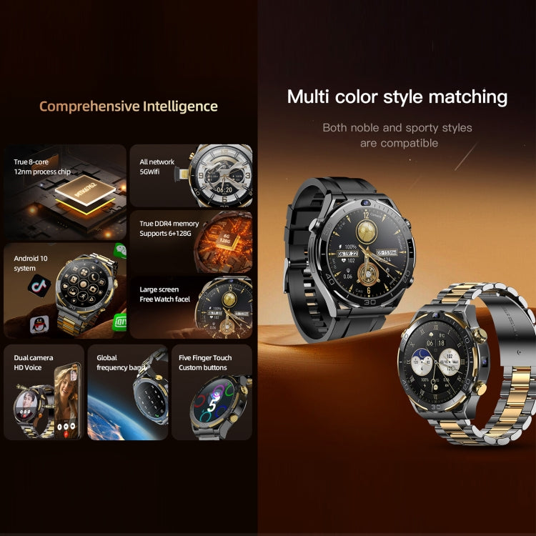 T7 1.508 inch 4G LTE Android 10 Smart Watch, 6GB+128GB, MTK6762 Octa Core, Support Heart Rate / Blood Oxygen(Gold) - Smart Watches by PMC TechLife | Online Shopping South Africa | PMC TechLife | Buy Now Pay Later Mobicred