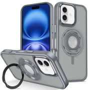 For iPhone 16 Skin Feel Matte 360 Degree Rotating Silicone Ring Holder Phone Case(Grey)