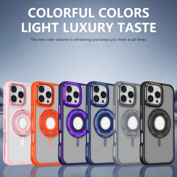 For iPhone 16 Skin Feel Matte 360 Degree Rotating Silicone Ring Holder Phone Case(Orange)