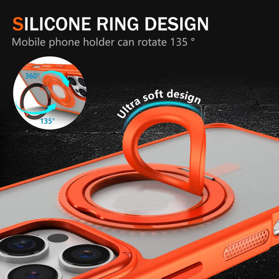 For iPhone 16 Pro Max Skin Feel Matte 360 Degree Rotating Silicone Ring Holder Phone Case(Black)