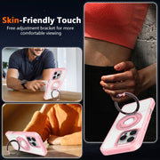 For iPhone 16 Plus Skin Feel Matte 360 Degree Rotating Silicone Ring Holder Phone Case(Black)