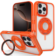 For iPhone 16 Pro Skin Feel Transparent 360 Degree Rotating Silicone Ring Holder Phone Case(Orange)