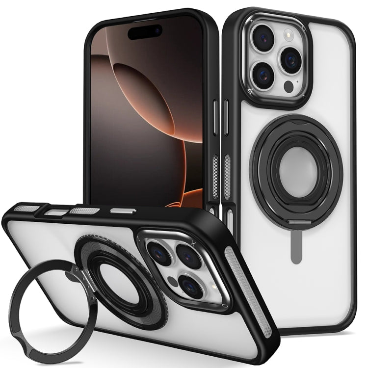 For iPhone 16 Pro Skin Feel Transparent 360 Degree Rotating Silicone Ring Holder Phone Case(Black) - free shipping - PMC Jewellery - Order now!