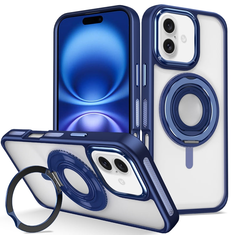For iPhone 16 Skin Feel Transparent 360 Degree Rotating Silicone Ring Holder Phone Case(Royal Blue) - free shipping - PMC Jewellery - Order now!