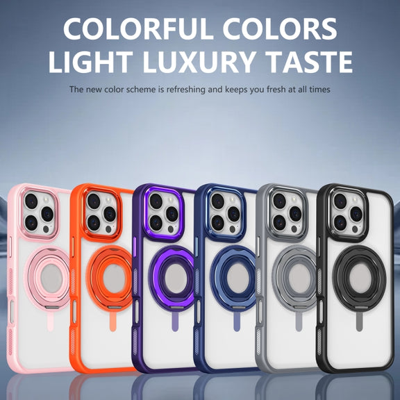 For iPhone 16 Pro Max Skin Feel Transparent 360 Degree Rotating Silicone Ring Holder Phone Case(Pink)