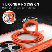 For iPhone 16 Pro Skin Feel Transparent 360 Degree Rotating Silicone Ring Holder Phone Case(Pink)
