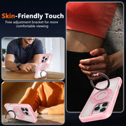 For iPhone 16 Plus Skin Feel Transparent 360 Degree Rotating Silicone Ring Holder Phone Case(Pink)