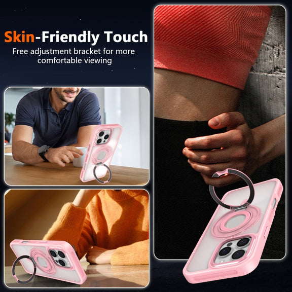 For iPhone 16 Plus Skin Feel Transparent 360 Degree Rotating Silicone Ring Holder Phone Case(Purple)