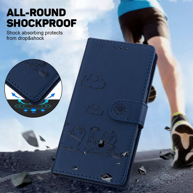 For iPhone 16e Cute Cats RFID Leather Phone Case(Blue)