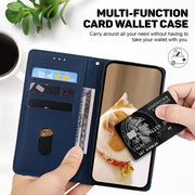 For iPhone 16e Cute Cats RFID Leather Phone Case(Blue)