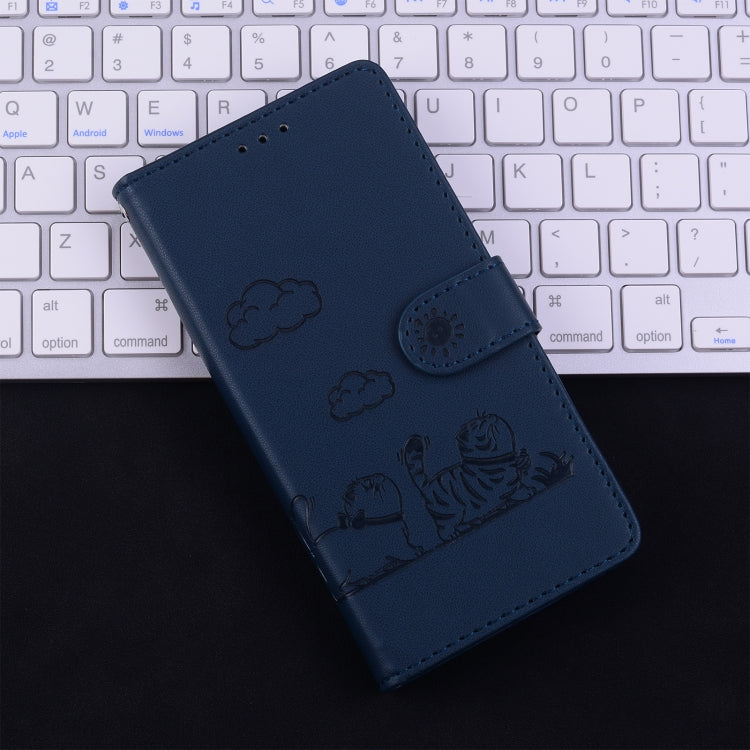 For iPhone 16e Cute Cats RFID Leather Phone Case(Blue)