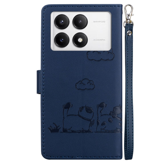 For Redmi K70 / K70 Pro Cute Cats RFID Leather Phone Case(Blue)