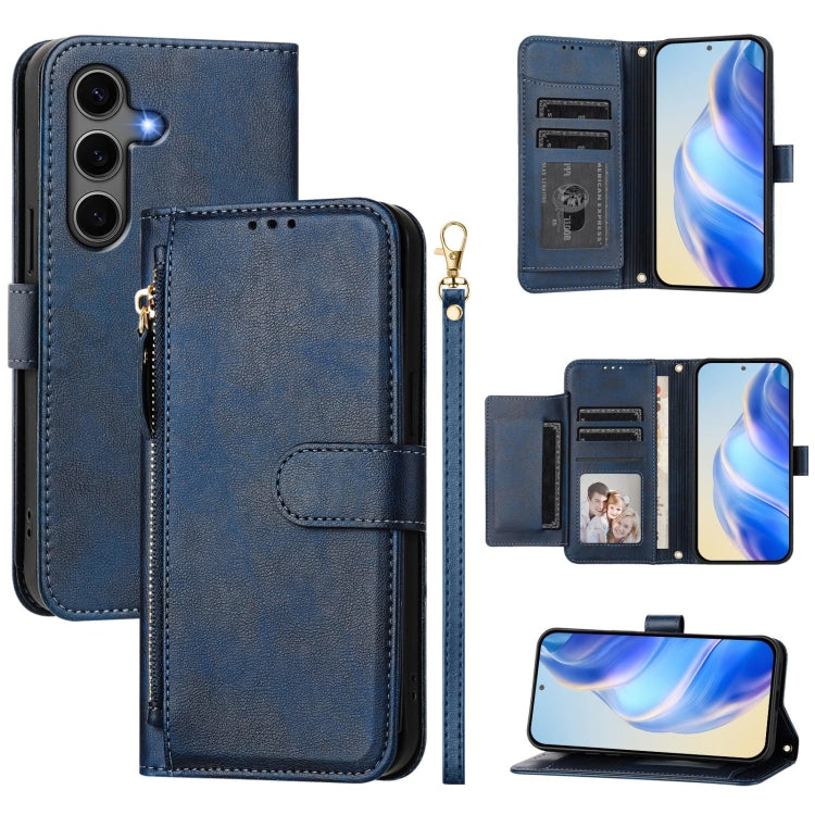 For Samsung Galaxy S25+ 5G Multi-Card Slots Zipper Wallet Leather Phone Case(Blue) - free shipping - PMC Jewellery - Order now!